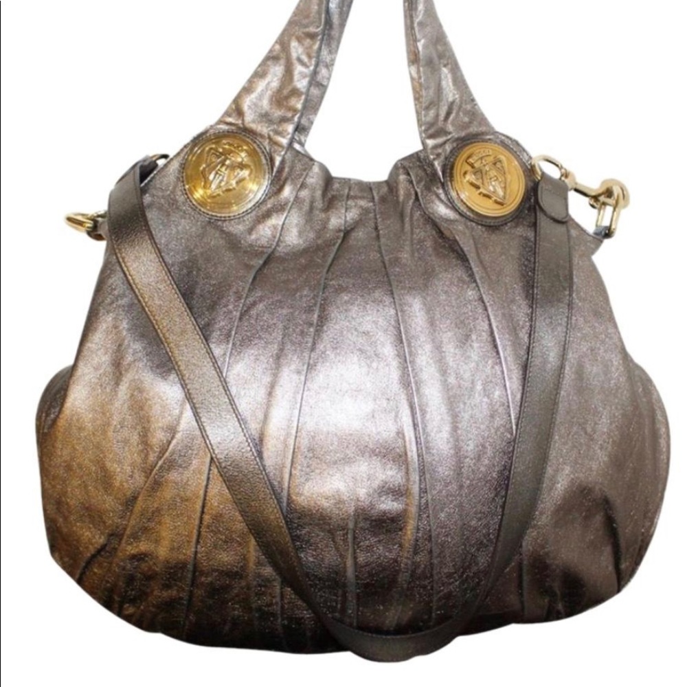 Gucci Hysteria Metallic Pewter Calfskin Leather Hobo Bag